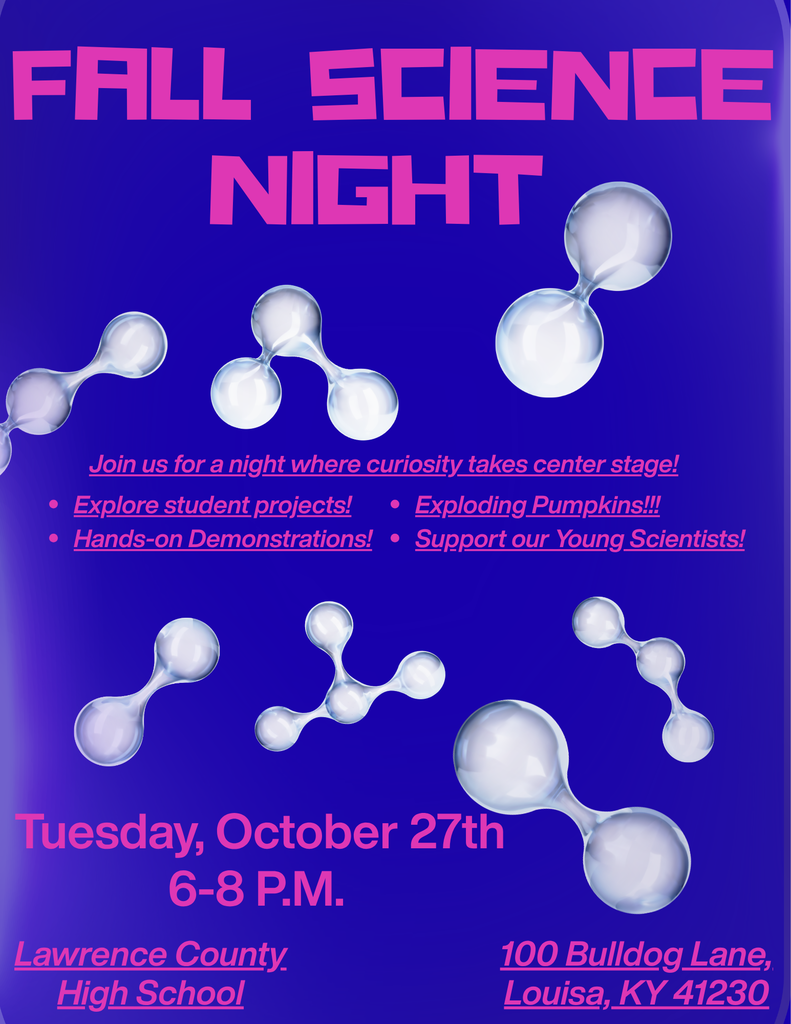 Blue poster with a science theme. Text reads Fall Science Night, followed by details for the event.