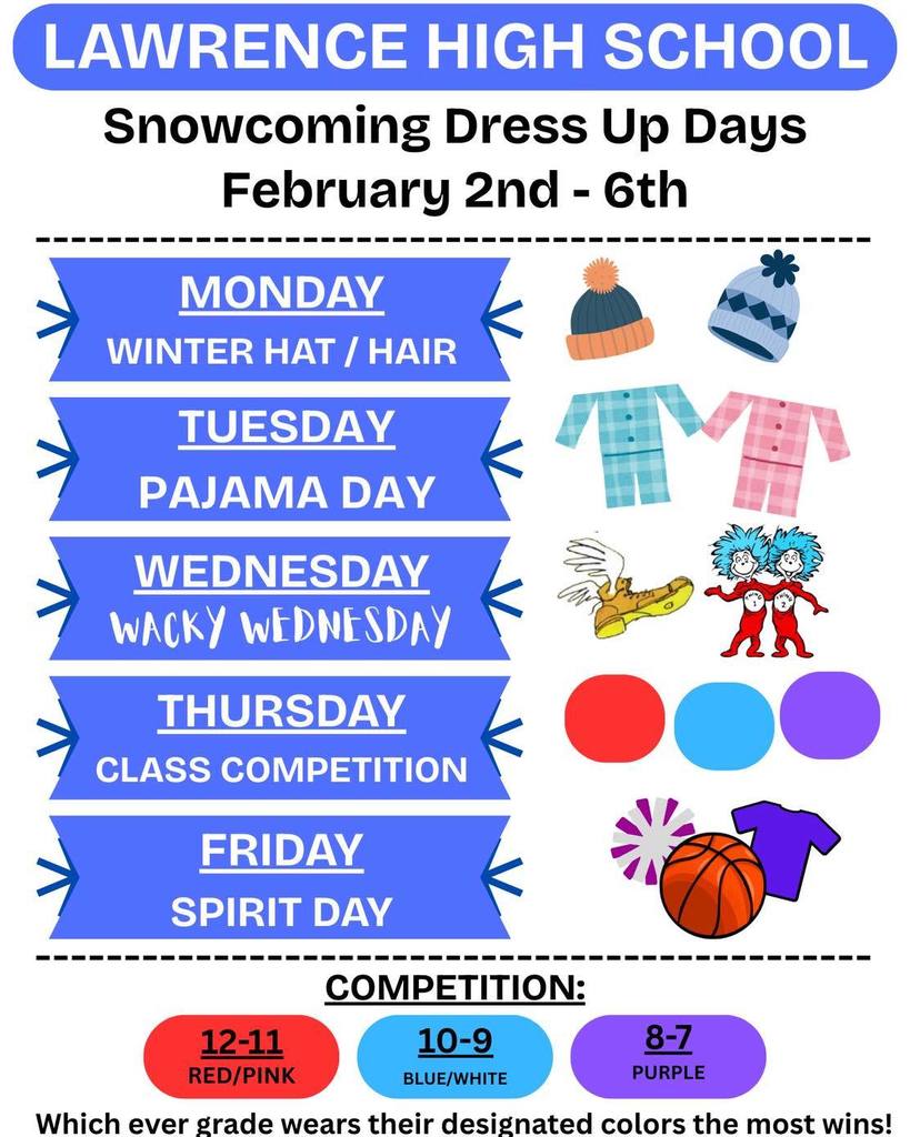 List of dress up days with images of the themes to the right of the text. 