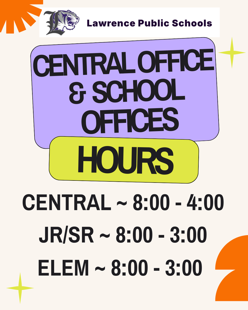 Central Office Hours - 8-4, JR/SR Hours 8-3, Elementary Hours 8-3