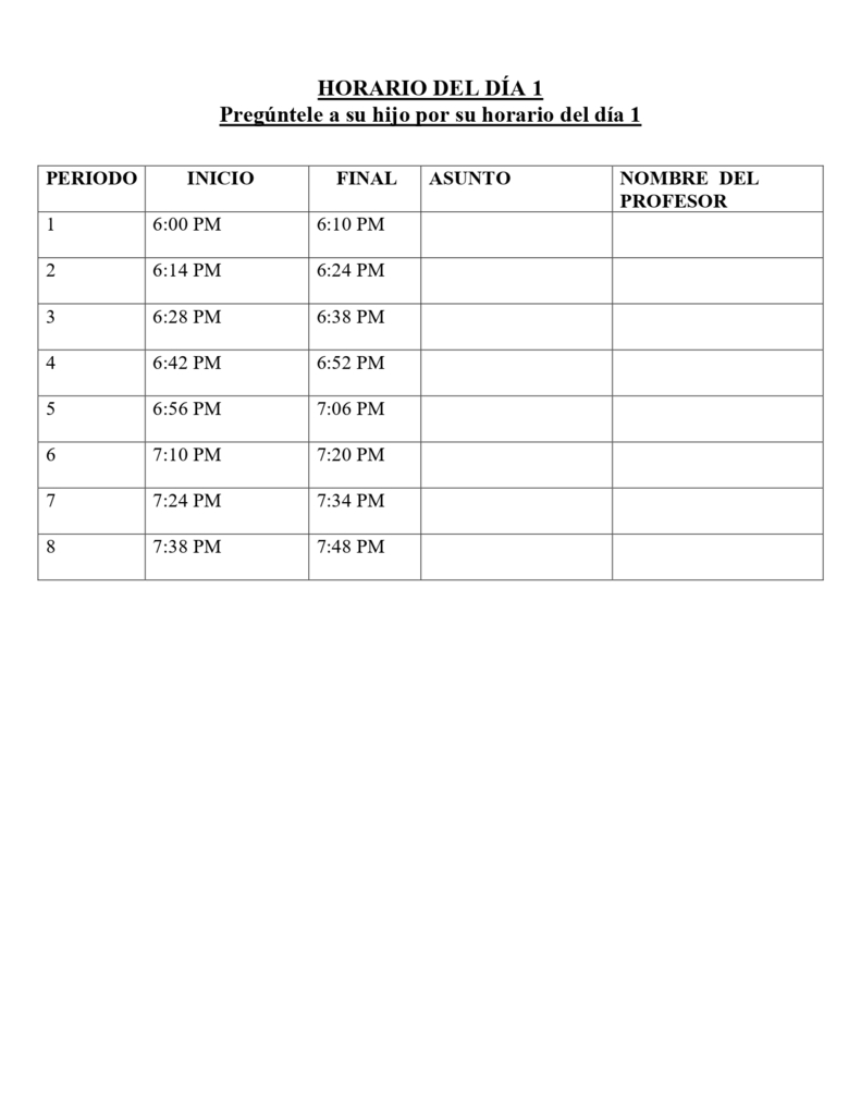 Back to School Night 2025 Schedule Spanish