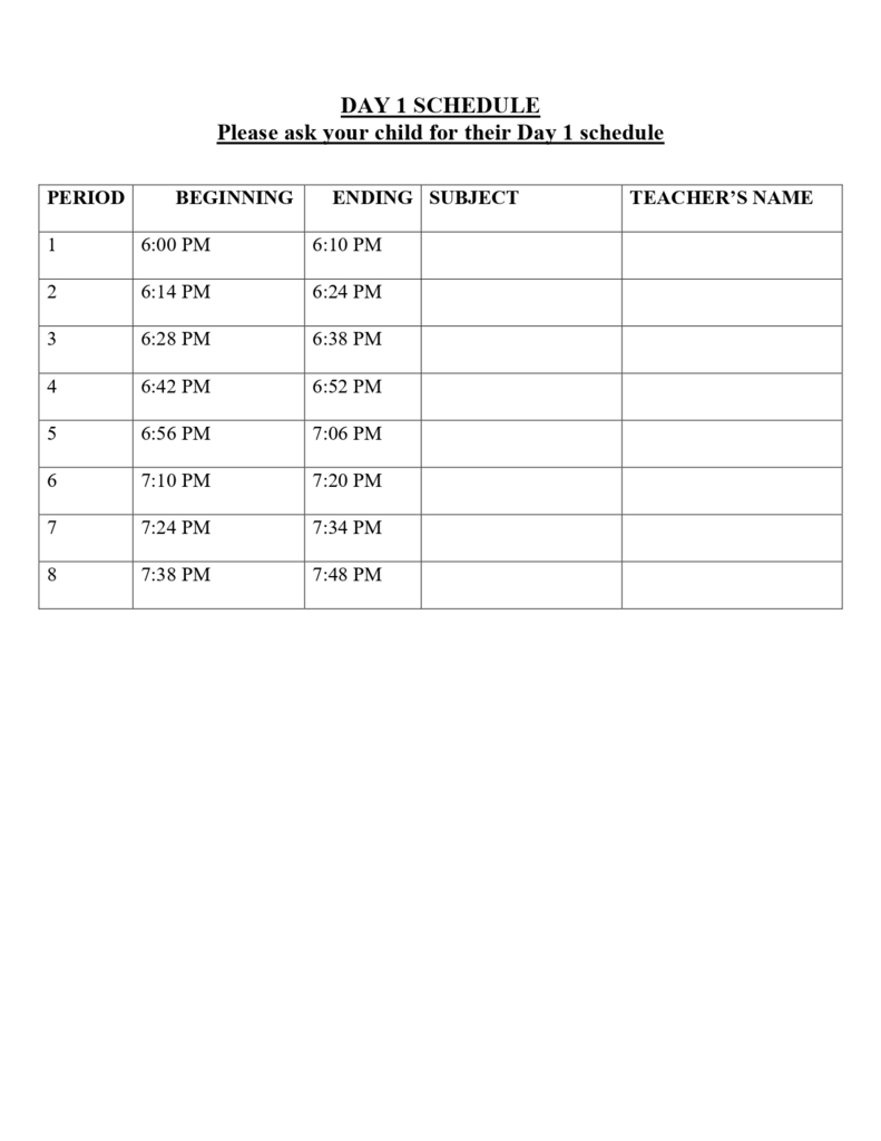 Back to School Night 2025 Schedule