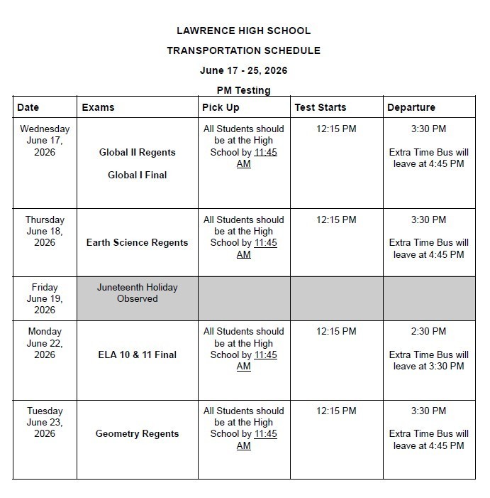 Regents and Finals Transportation Schedule Page 2