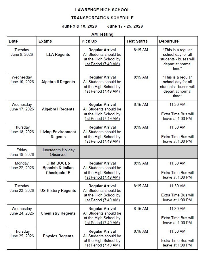 Regents and Finals Transportation Schedule Page 1