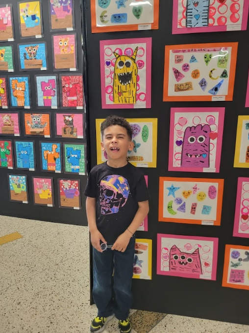 Student with artwork