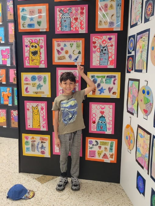 Student with artwork