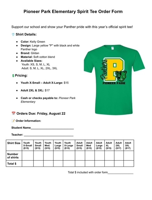 Spirit Tee Order Form