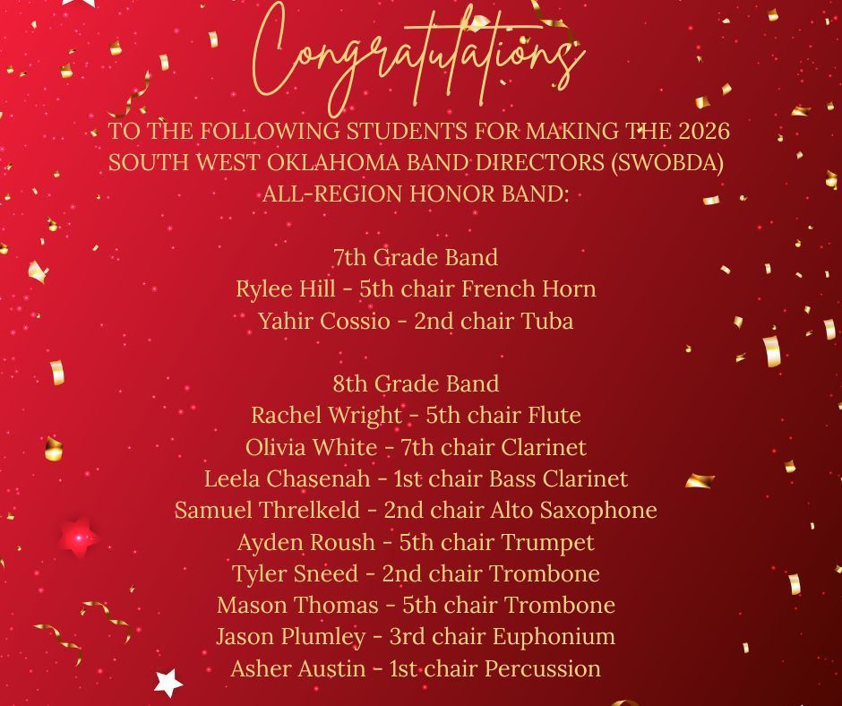 Congratulations to students for making all-region honor band