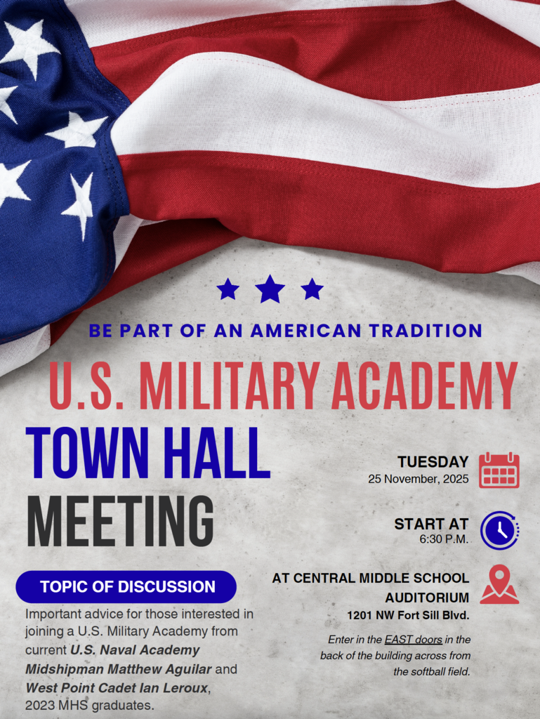 An American flag covers a text poster advertising a Town Hall Meeting by the U.S. Military Academy.