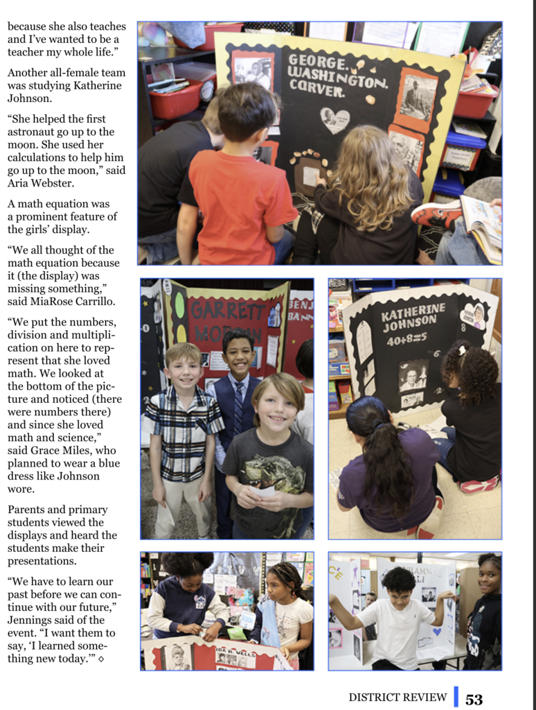 Elementary students dress up and portray historical figures in black history.