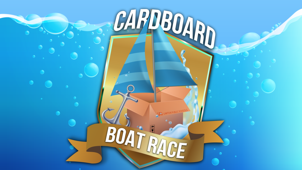 A logo for the Cardboard Boat Race features a sailboat in an open cardboard box with water splashes.