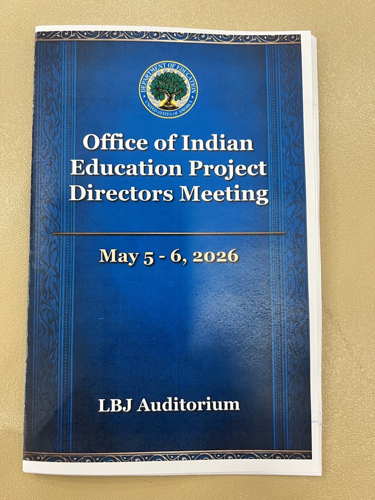 Blue cover of an event brochure titled "Office of Indian Education Project Directors Meeting" for May 5-6, 2026.