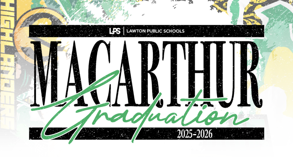 Black and white text with green accents reads "MACARTHUR GRADUATION 2005-2006" on a multicolored background.