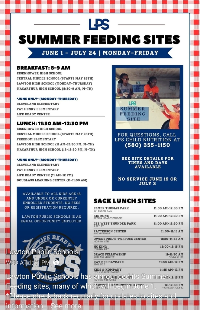 For clarification on LPS summer feeding sites. Follow us on Facebook for more information!