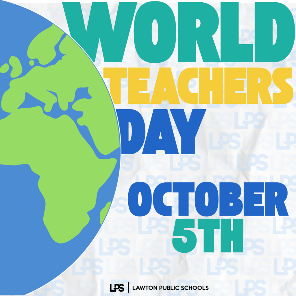 Circular image with a globe in the left foreground. Text reads "World Teachers Day October 5th".