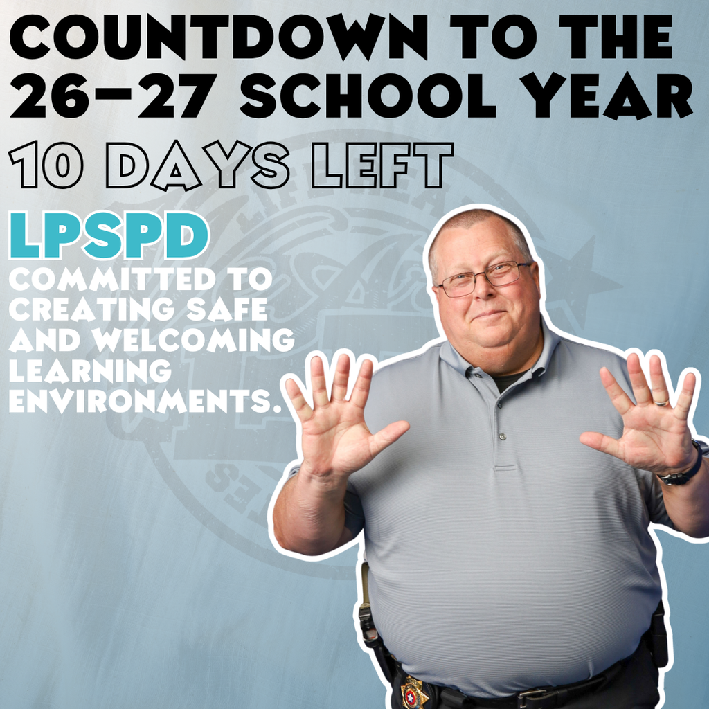 A man in a gray shirt, glasses, and belt shows both palms. Text reads "Countdown to the 26–27 school year, 10 days left".