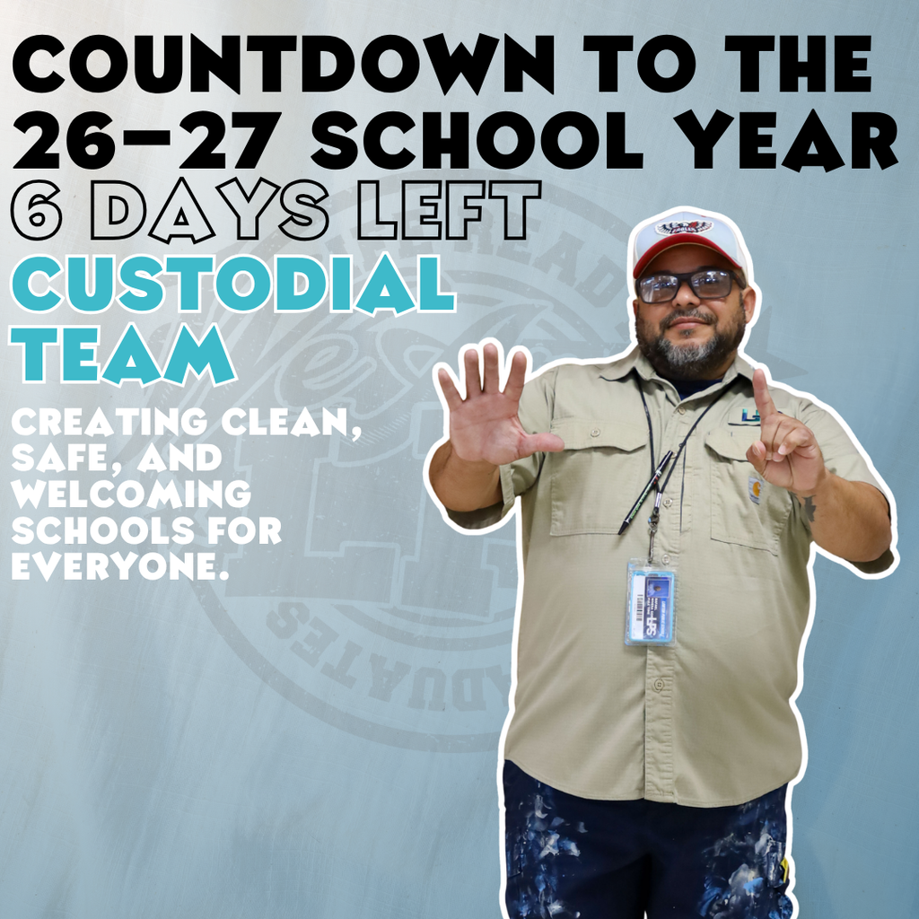 A man in a tan shirt displays a thumbs up. The text reads "Countdown to the 26-27 school year: 6 days left".