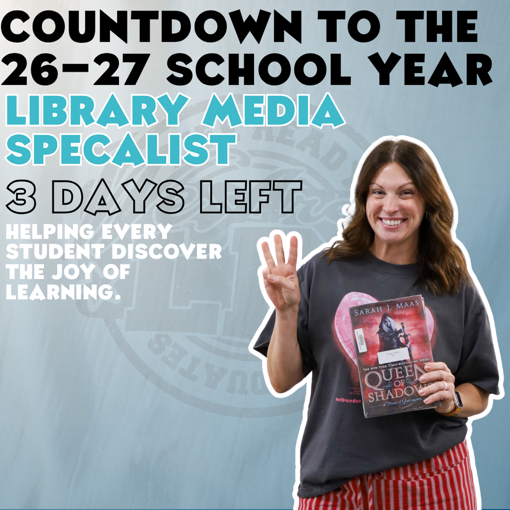 A woman in red pants and a t-shirt holds a book titled "Queen Shadow". Text reads "Countdown to the 26-27 school year".