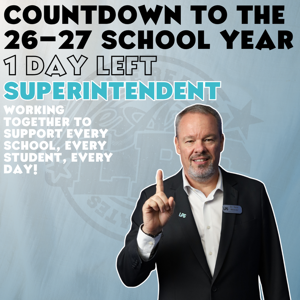 A man in a black suit and white shirt gestures with his index finger. Text reads "Countdown to the 26-27 school year, 1 day left".