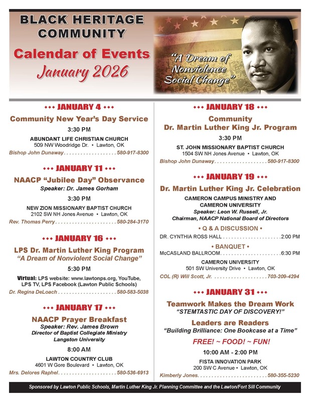 JANUARY BLACK HERITAGE MONTH CALENDAR OF EVENTS RELEASED