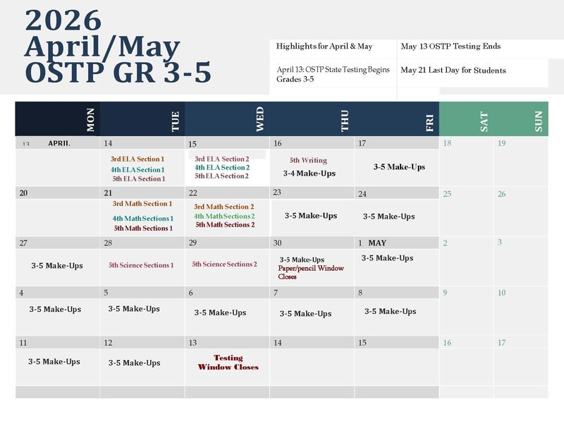 State Testing Calendar