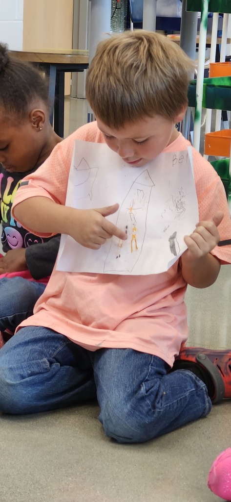 Kindergartners share their drawings about family in art.