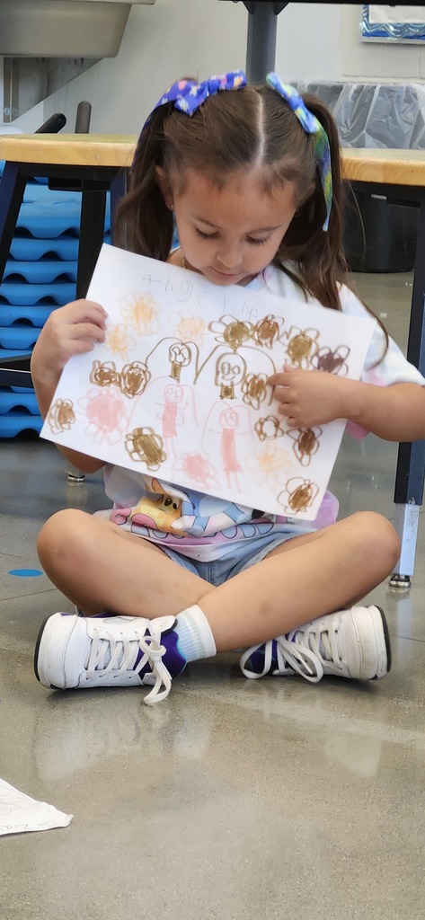 Kindergartners share their drawings about family in art.