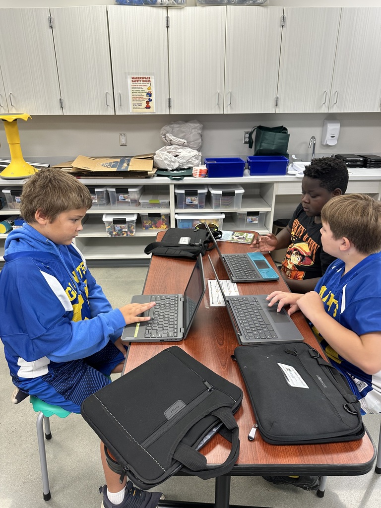 5th graders are working on a project about food webs in the makerspace. This unit fulfills some science standards in addition to learning about research and trustworthy websites. Students are collaborating with a team and using their creativity to teach others about their research including the importance of biodiversity within a food web.
