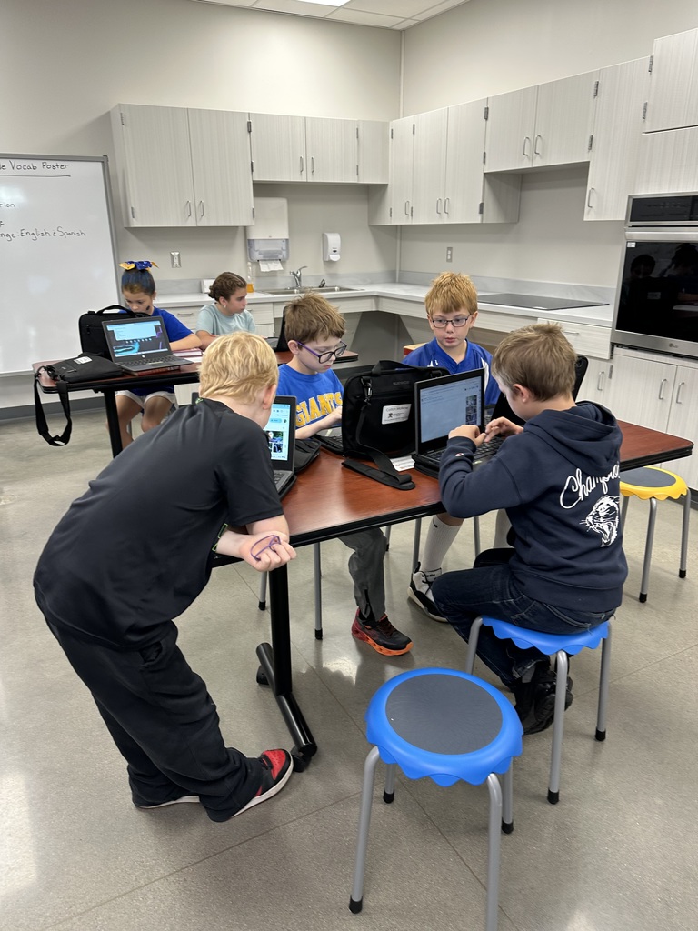 5th graders are working on a project about food webs in the makerspace. This unit fulfills some science standards in addition to learning about research and trustworthy websites. Students are collaborating with a team and using their creativity to teach others about their research including the importance of biodiversity within a food web.