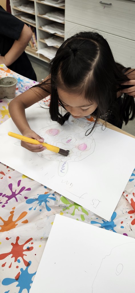 1st graders combined what they have learned about alebrijes with what the learned about pattern and wax resist with crayon and watercolor to create imaginary animals. Next week they will cut them out, stuff, and stitch them up to make sculptures. 