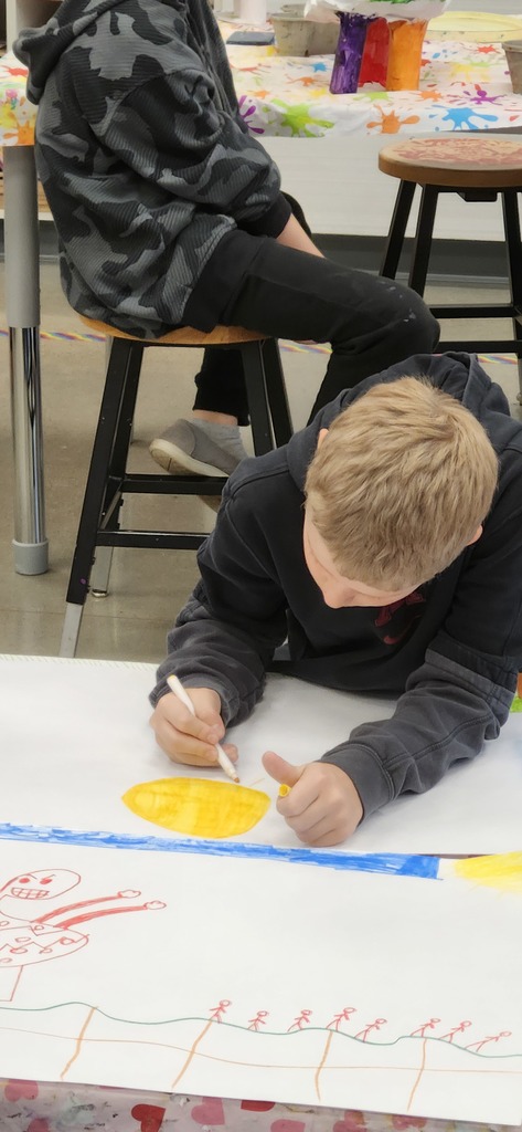 5th graders are all in different places working on their alebrijes inspired animal sculptures.  Some are finishing up with paper mache, some are painting, some adding patterns with paint markers, and a couple have completed them and are doing extension extra choices such as drawing a fantasy place that their animal would live in or writing an adventure story with their alebrije.