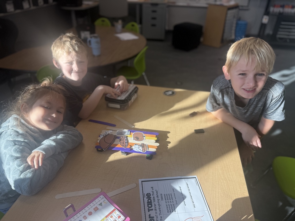 Kindergarten met with their third grade buddies today and did a Thanksgiving STEM activity. 🦃. Together, we made a blueprint for a Thanksgiving table that would fit all of our Thanksgiving day food. We constructed our design from our blueprint (and adjusted as necessary). So much fun!