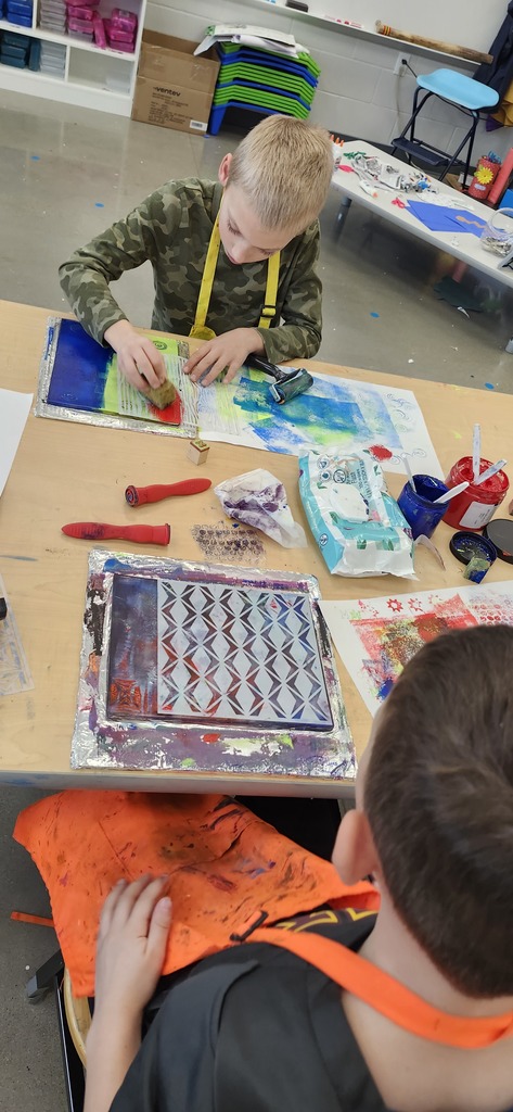 3rd graders enjoyed creating monoprints by layering color, pattern and texture on gelli plates.