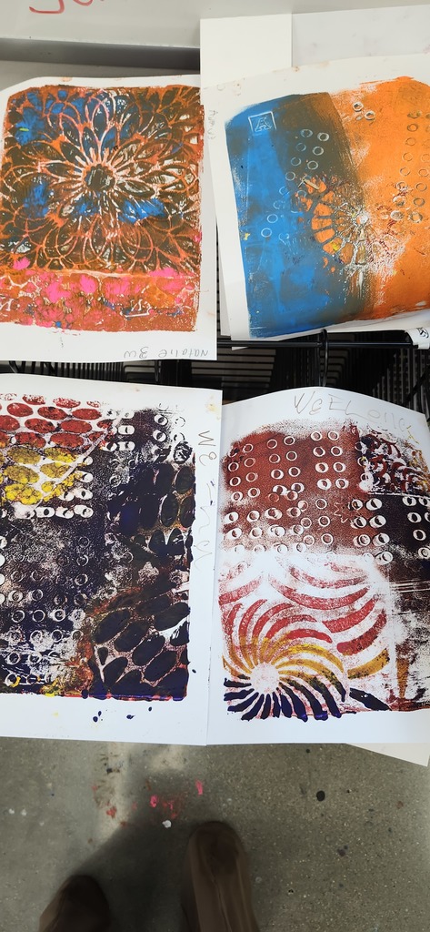 3rd graders enjoyed creating monoprints by layering color, pattern and texture on gelli plates.