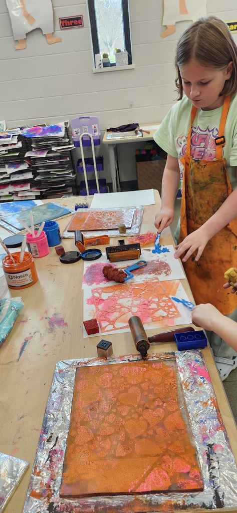 3rd graders enjoyed creating monoprints by layering color, pattern and texture on gelli plates.