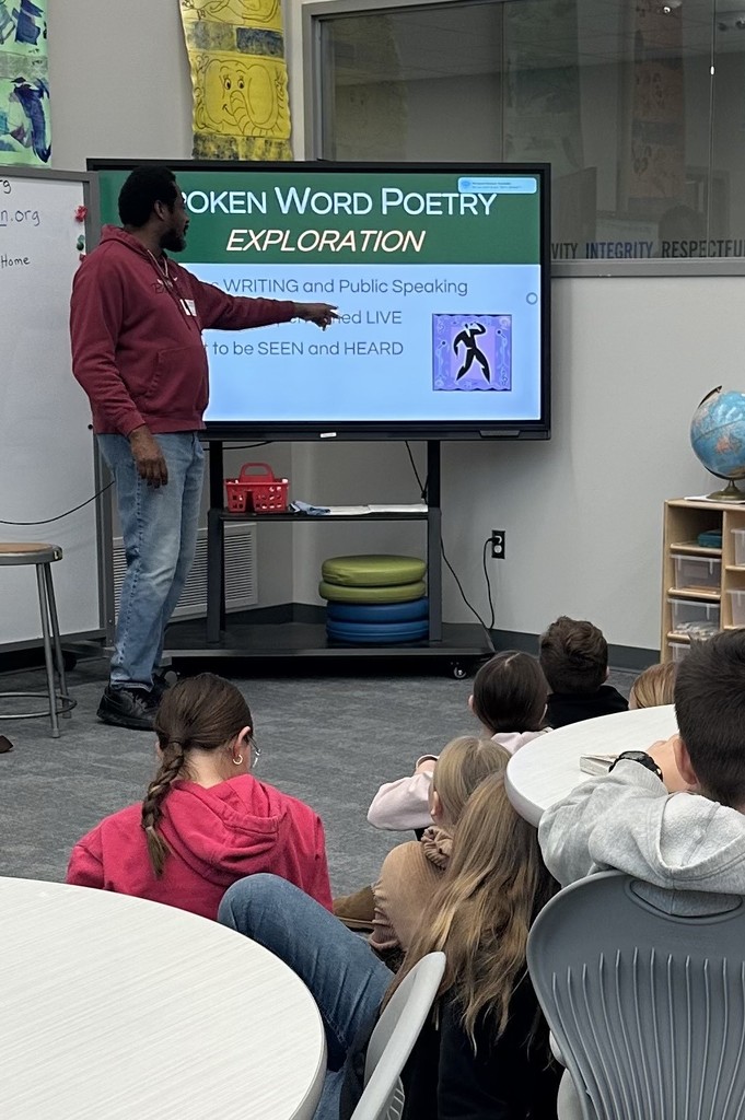 This morning 4th and 5th graders began learning about Spoken Word Art with our guest artist, Frank Sentwali. Each class will spend a total of 4 library media class sessions with Frank.