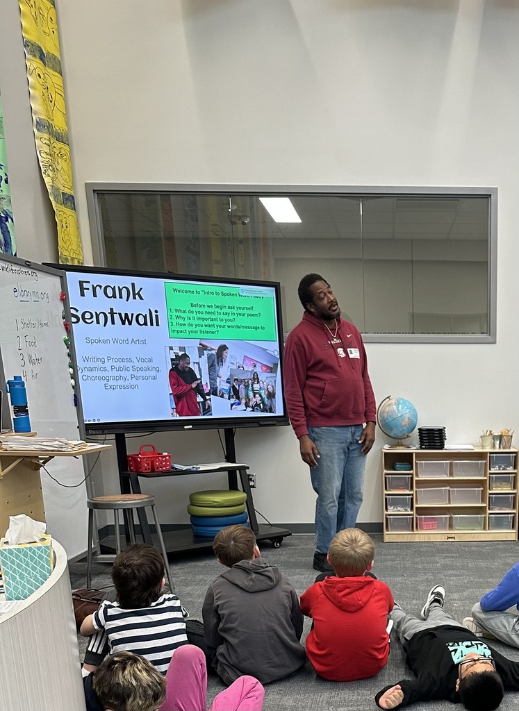 This morning 4th and 5th graders began learning about Spoken Word Art with our guest artist, Frank Sentwali. Each class will spend a total of 4 library media class sessions with Frank.