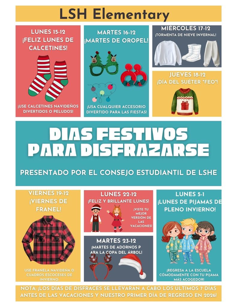 Elementary dress-up days for December 15-January 5th