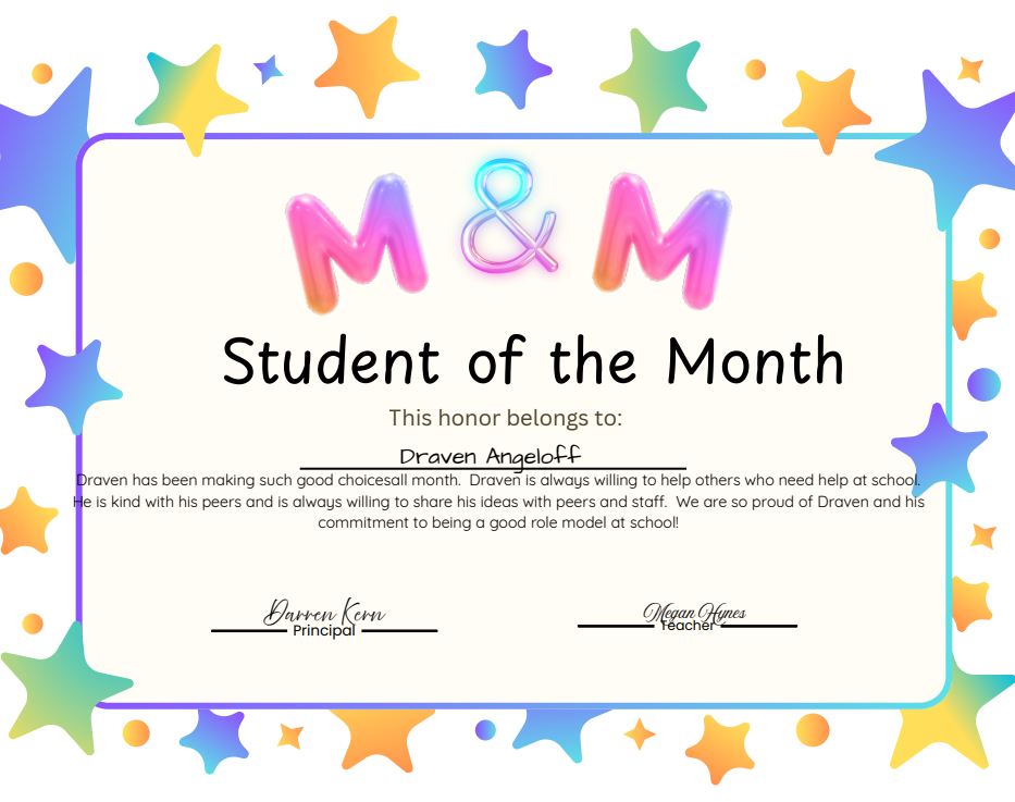 January Students of the Month 