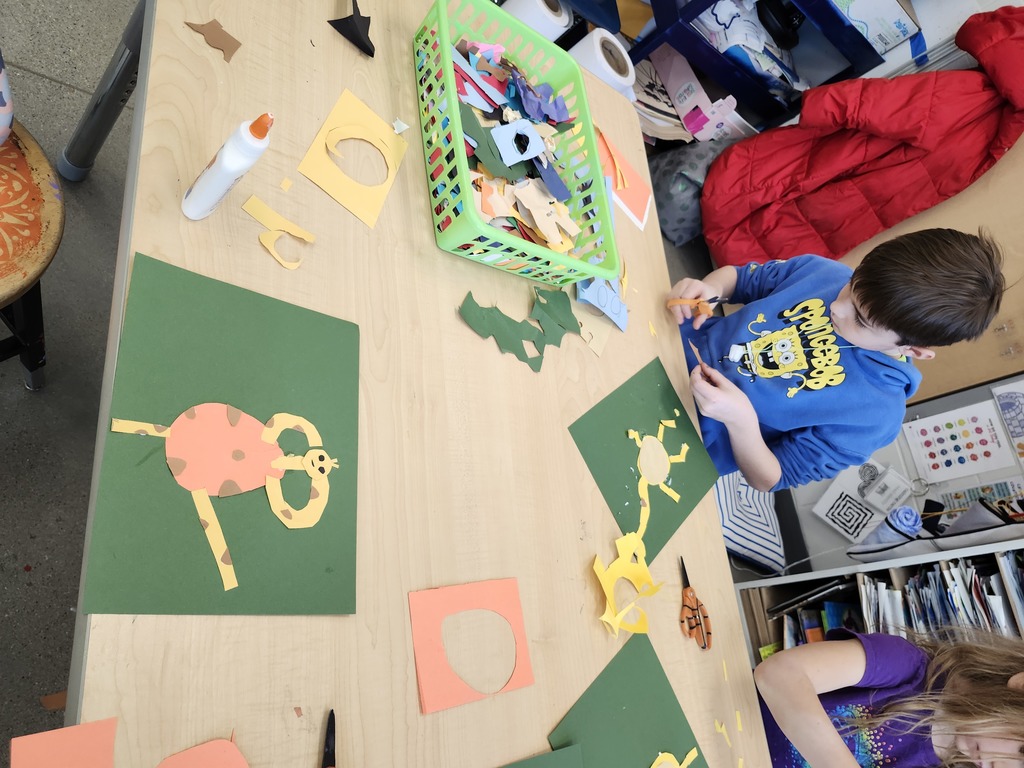 Students in grades K-2 will be going to Stages Theater to see the play Giraffes Can't Dance.  In art we listened to the book, talked about how our bodies bend when we do our favorite dance move, then created collages of giraffes doing that move. Students will also be reading the book in their classrooms and doing academic activities that connect.  This field trip is funded by a grant from the MN State Arts Board made possible by the citizens of Minnesota through appropriations from the MN State Legislature. 