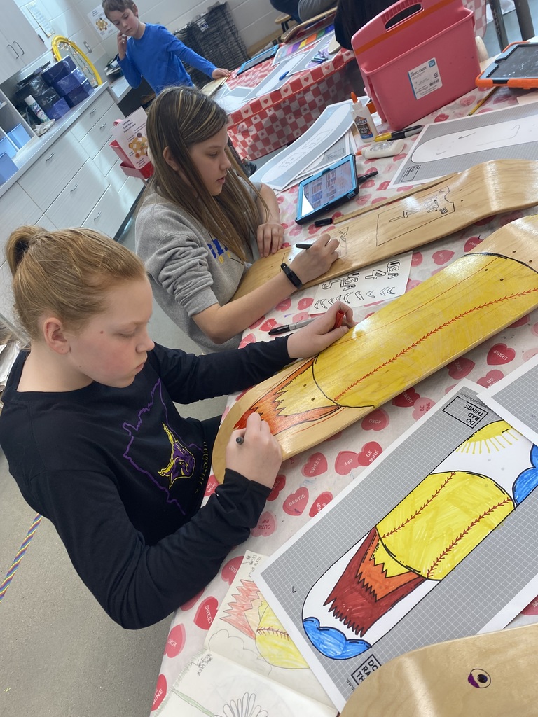 LSHE 5th graders from Ms. Frischmon's class began creating with Artist Mark Rivard on their skate decks. The programming was funded by a grant from MN State Arts Board which Mrs. Malphurs and Mrs. Ranft applied for. An exhibit, displaying the students' finished work will take place March 26 from 3:30-5:30.