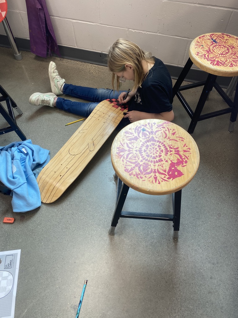 LSHE 5th graders from Ms. Frischmon's class began creating with Artist Mark Rivard on their skate decks. The programming was funded by a grant from MN State Arts Board which Mrs. Malphurs and Mrs. Ranft applied for. An exhibit, displaying the students' finished work will take place March 26 from 3:30-5:30.