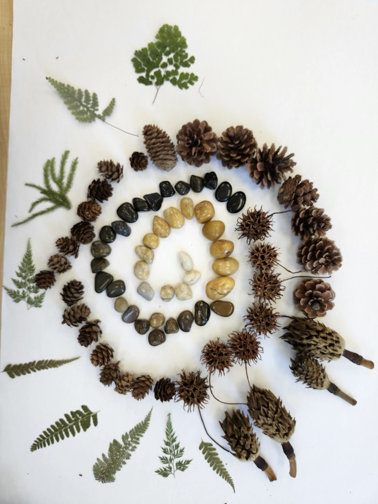 Wow! Look at this gorgeous work! Fifth graders learned about ephemeral art with nature and worked in collaborative groups to make their own designs.  