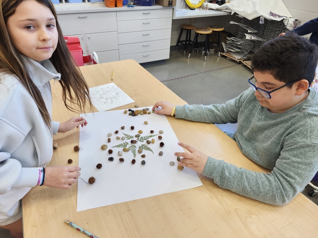 Wow! Look at this gorgeous work! Fifth graders learned about ephemeral art with nature and worked in collaborative groups to make their own designs.  