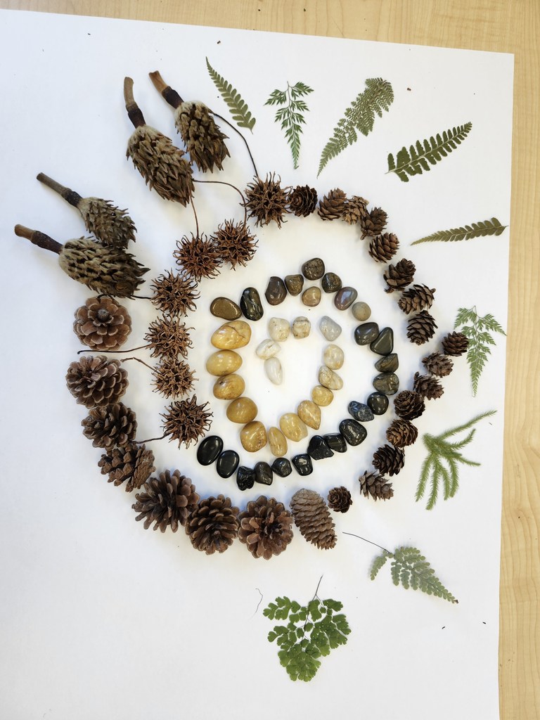 Wow! Look at this gorgeous work! 5th graders learned about ephemeral art with nature and worked in collaborative groups to make their own designs.  