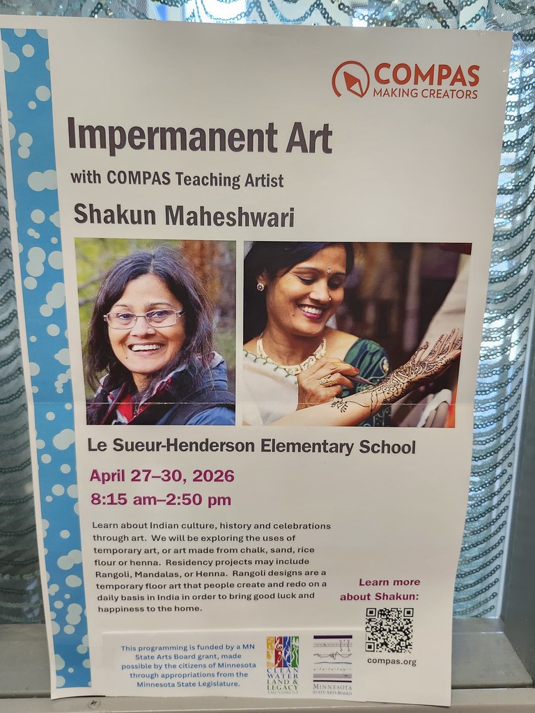 This week in art LSH Elementary students will be learning about the temporary art of rangoili from guest artist, Shakun.
