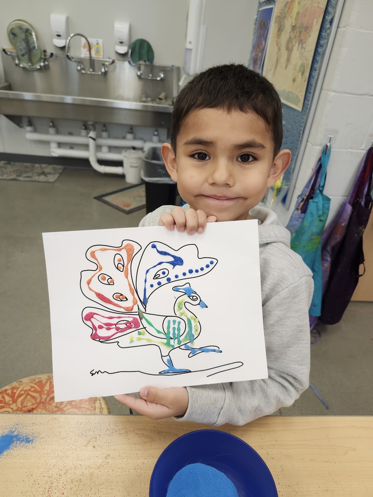 1st graders learned about temporary art with guest artist, Shakun. This programming is supplrted by the Minnesota State Arts Board with funds appropriated by the MN State Legislature via the people of MN.