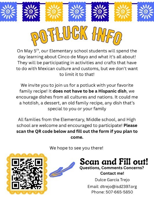 Cinco De May o Celebration of Cultures Potluck, May 5 from 4-5:30pm