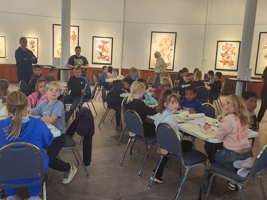 For art, 3rd graders went to Mankato to the Carnegie Arts Center to see the exhibit In Relation by Suyao Tian - a watercolor painting show of her work. Suyao grew up in China when families were only allowed to have 1 child and her work explores her time looking at nature in her work. Last year a majority of students asked to learn about some artists from China so this is a start. Before the trip we learned about Suyao and about watercolor techniques and at the arts center students got to paint and use watercolor pencils to create their own work. Additionally we took a tour of the Mankato Sculpture Walk.   Both of these places are FREE to visit if your family would like to visit together as a follow up. The Sculpture Walk changes every year in April & May and new sculptures are put in and the Carnegie has a new exhibit each month of MN artists.  This field trip was sponsored by a H.A.V.E. grant - thank you for your support!  - Mrs Malphurs, LSHE art teacher