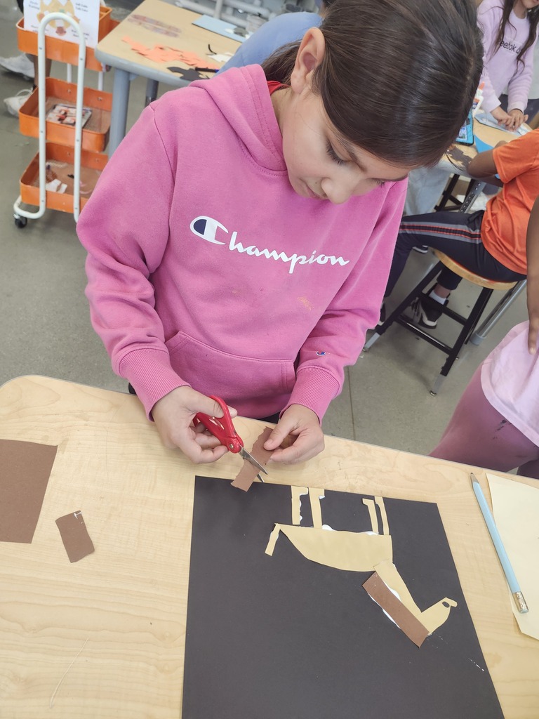 In art, 4th graders expressed their ideas of fierce and friendly animals with torn and cut paper. Check out how they showed these emotions in their animals.
