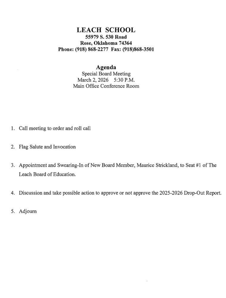 Special Board Meeting